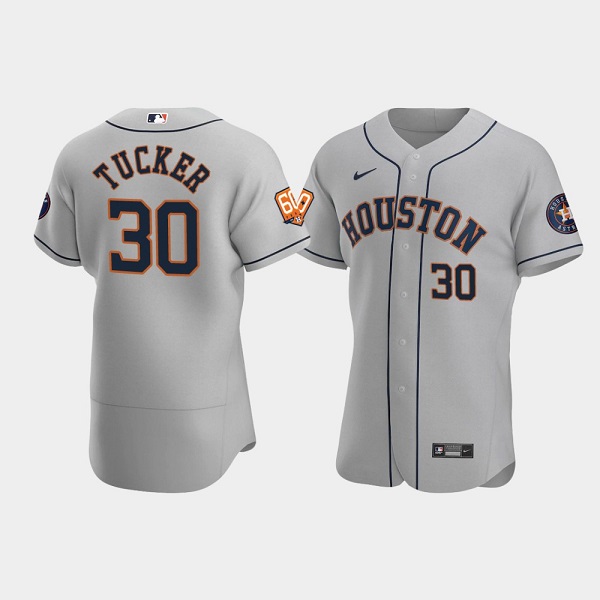 Men's Houston Astros #30 Kyle Tucker Grey 60th Anniversary Flex Base Stitched Baseball Jersey Men's Houston Astros #30 Kyle Tucker Grey 60th Anniversary Flex Base Stitched Baseball Jersey